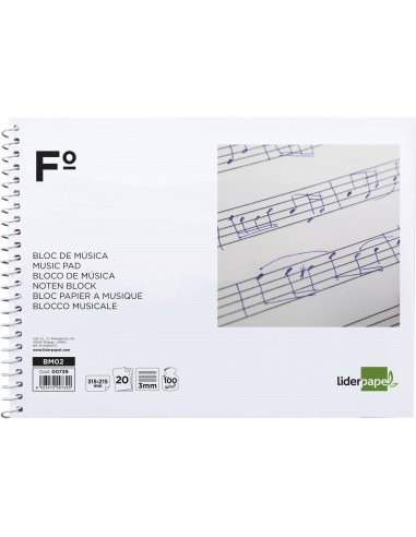 Bloc musica liderpapel pentagrama 3mm...
