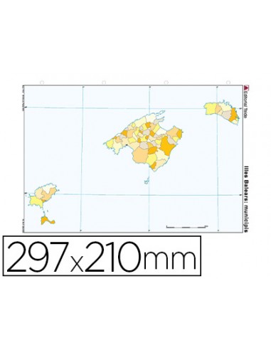 Mapa mudo color din a4 islas baleares...