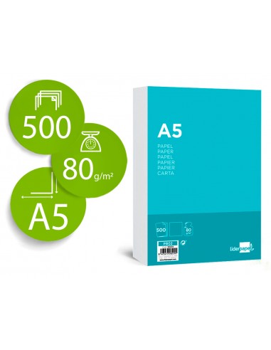 Papel liderpapel a5 80g/m2 liso...