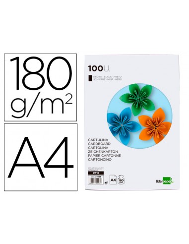 Cartulina liderpapel a4 180g/m2 negro...
